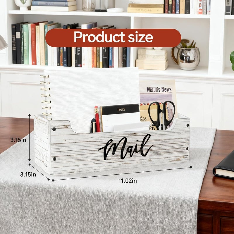 KISENG White Wooden Mail Organizer Countertop (Retro White+Black) - Image 5